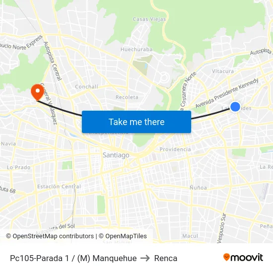 Pc105-Parada 1 / (M) Manquehue to Renca map