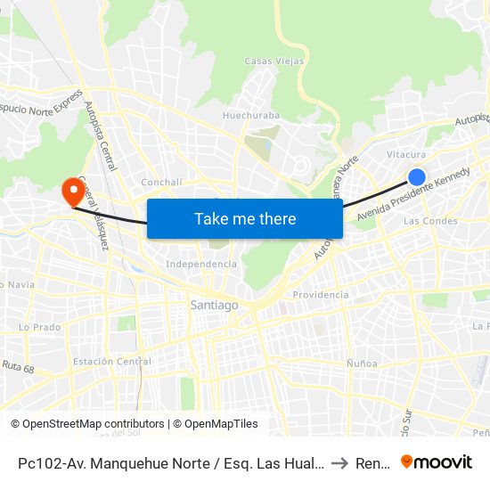 Pc102-Av. Manquehue Norte / Esq. Las Hualtatas to Renca map