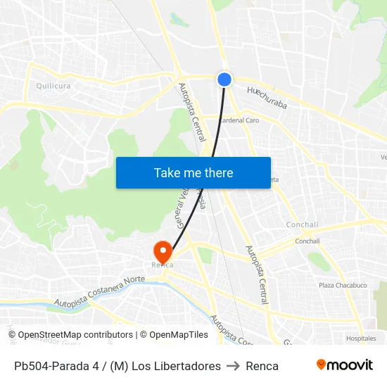 Pb504-Parada 4 / (M) Los Libertadores to Renca map