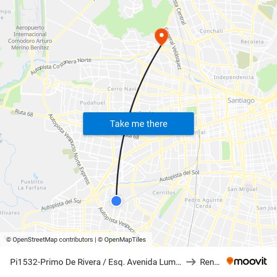 Pi1532-Primo De Rivera / Esq. Avenida Lumen to Renca map