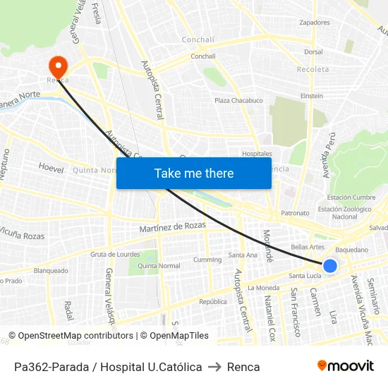Pa362-Parada / Hospital U.Católica to Renca map