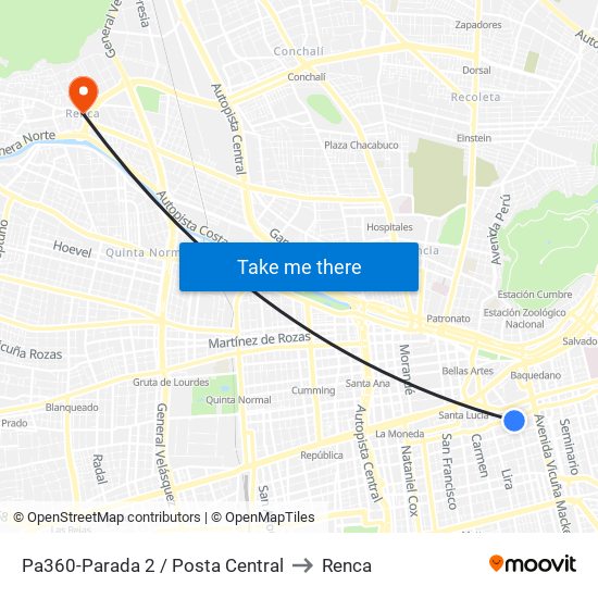 Pa360-Parada 2 / Posta Central to Renca map