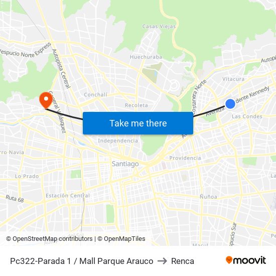 Pc322-Parada 1 / Mall Parque Arauco to Renca map