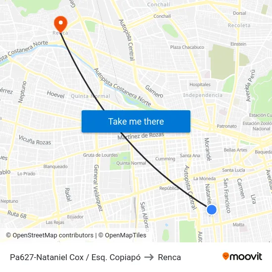 Pa627-Nataniel Cox / Esq. Copiapó to Renca map
