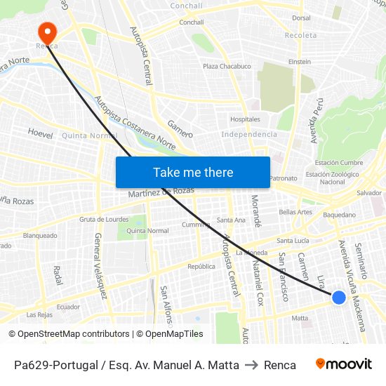 Pa629-Portugal / Esq. Av. Manuel A. Matta to Renca map