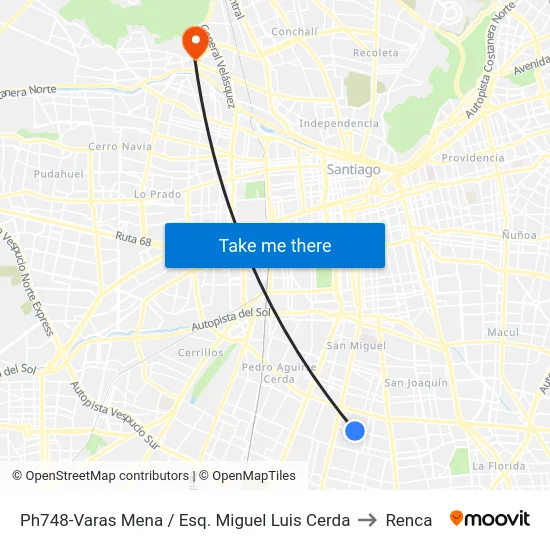 Ph748-Varas Mena / Esq. Miguel Luis Cerda to Renca map