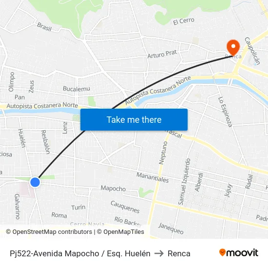 Pj522-Avenida Mapocho / Esq. Huelén to Renca map