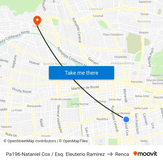 Pa196-Nataniel Cox / Esq. Eleuterio Ramírez to Renca map