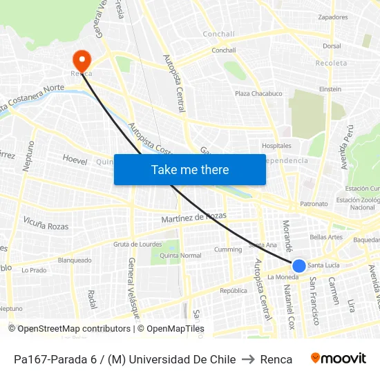 Pa167-Parada 6 / (M) Universidad De Chile to Renca map