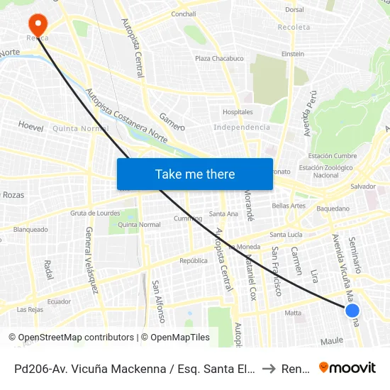 Pd206-Av. Vicuña Mackenna / Esq. Santa Elvira to Renca map