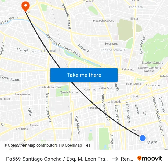 Pa569-Santiago Concha / Esq. M. León Prado to Renca map