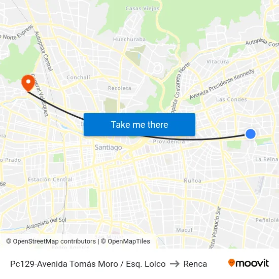 Pc129-Avenida Tomás Moro / Esq. Lolco to Renca map
