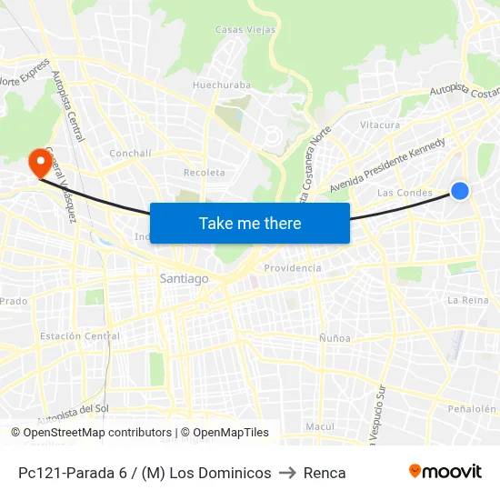 Pc121-Parada 6 / (M) Los Dominicos to Renca map