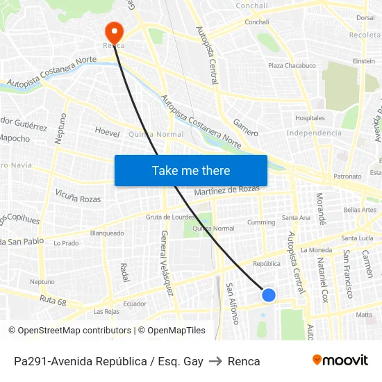 Pa291-Avenida República / Esq. Gay to Renca map