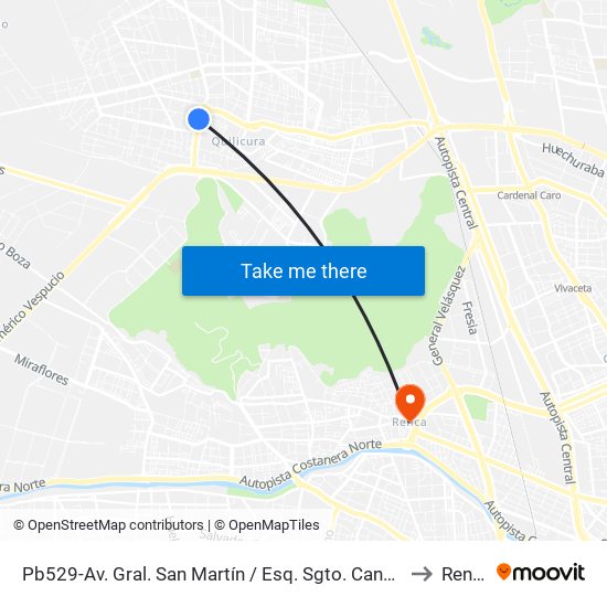 Pb529-Av. Gral. San Martín / Esq. Sgto. Candelaria to Renca map