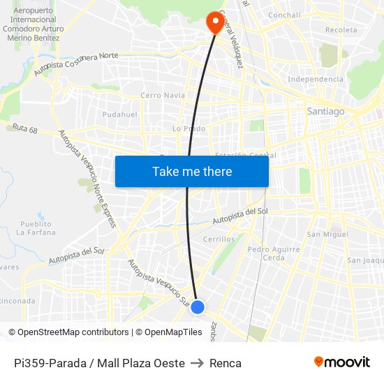 Pi359-Parada / Mall Plaza Oeste to Renca map