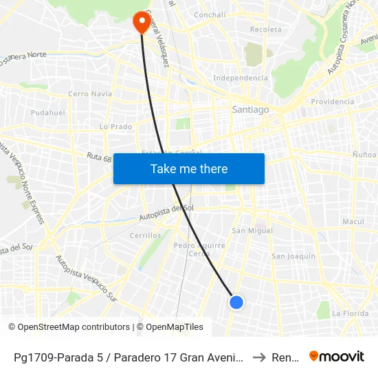Pg1709-Parada 5 / Paradero 17 Gran Avenida to Renca map