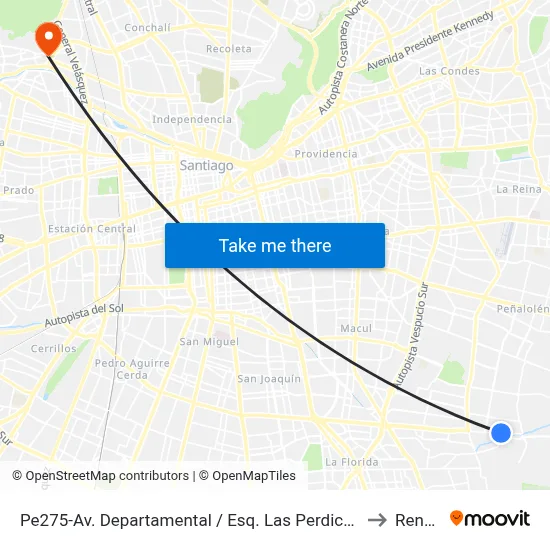 Pe275-Av. Departamental / Esq. Las Perdices to Renca map