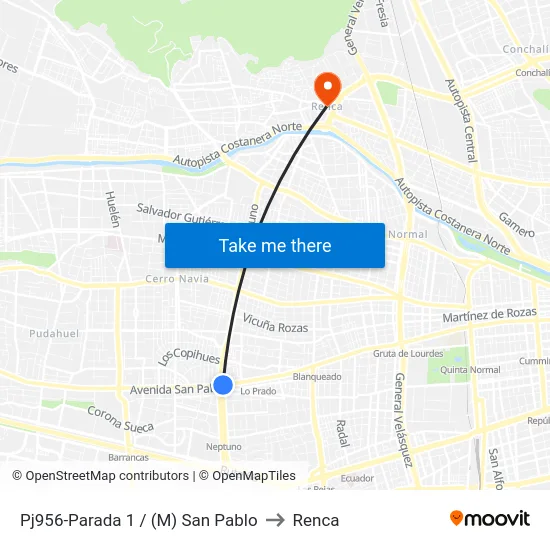 Pj956-Parada 1 / (M) San Pablo to Renca map