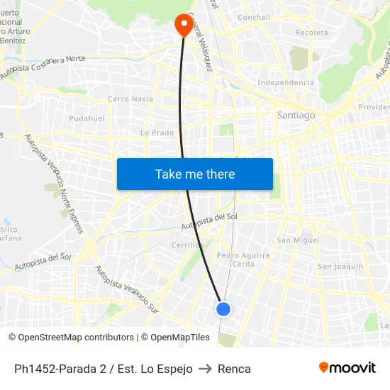 Ph1452-Parada 2 / Est. Lo Espejo to Renca map