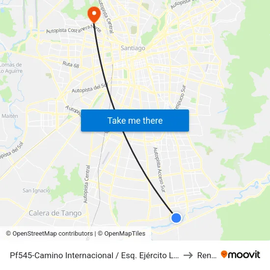 Pf545-Camino Internacional / Esq. Ejército Libertador to Renca map