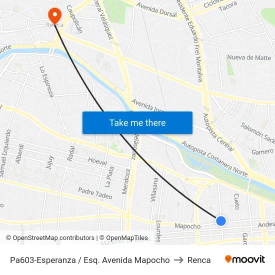 Pa603-Esperanza / Esq. Avenida Mapocho to Renca map
