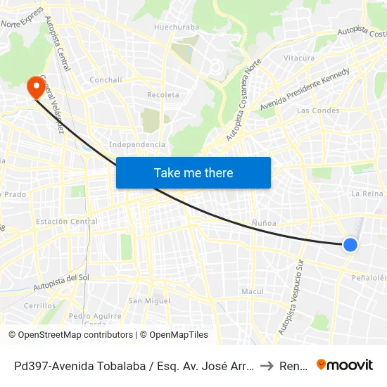 Pd397-Avenida Tobalaba / Esq. Av. José Arrieta to Renca map
