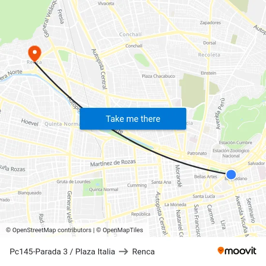 Pc145-Parada 3 / Plaza Italia to Renca map