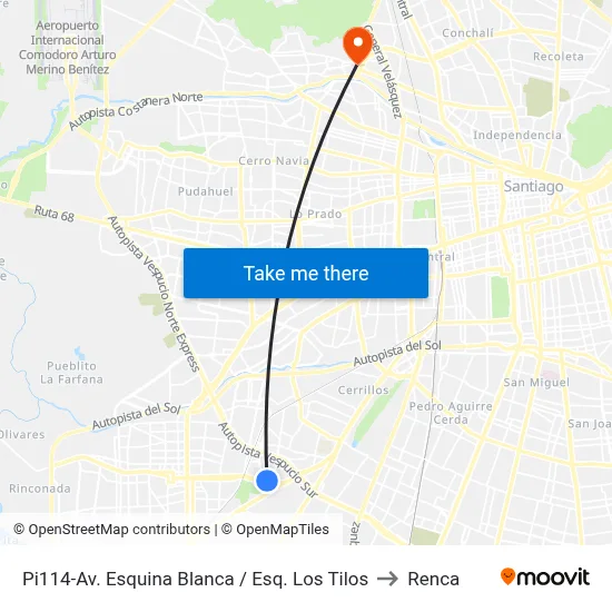 Pi114-Av. Esquina Blanca / Esq. Los Tilos to Renca map