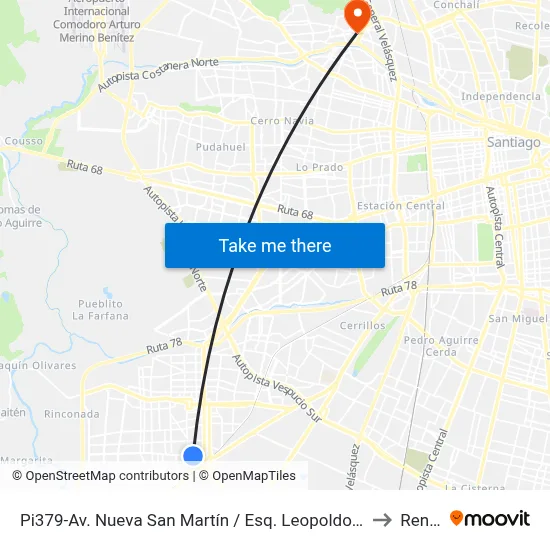 Pi379-Av. Nueva San Martín / Esq. Leopoldo Infante to Renca map