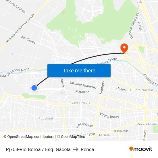 Pj703-Río Boroa / Esq. Gacela to Renca map