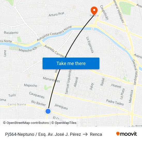 Pj564-Neptuno / Esq. Av. José J. Pérez to Renca map