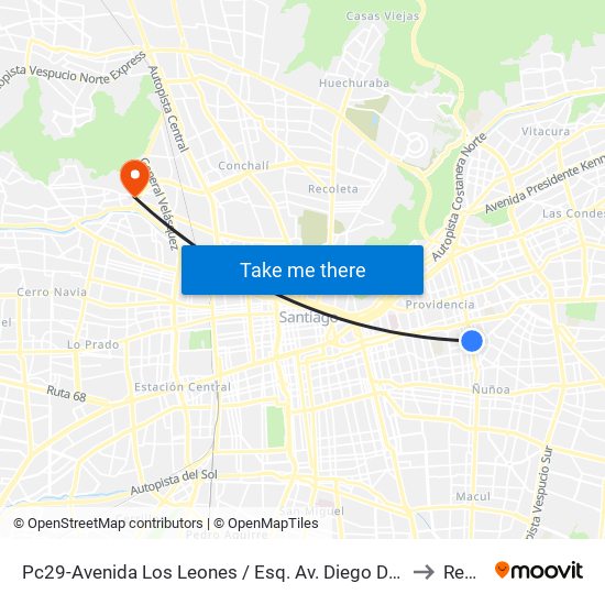 Pc29-Avenida Los Leones / Esq. Av. Diego De Almagro to Renca map