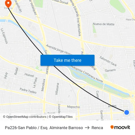 Pa226-San Pablo / Esq. Almirante Barroso to Renca map