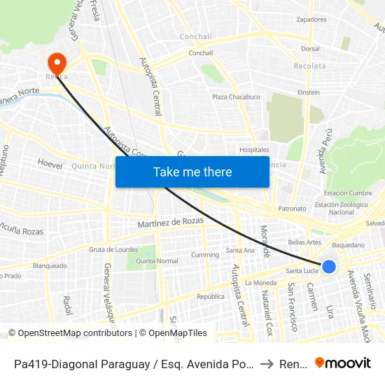 Pa419-Diagonal Paraguay / Esq. Avenida Portugal to Renca map