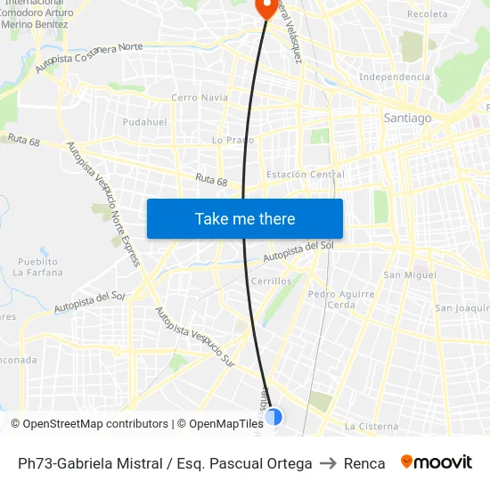 Ph73-Gabriela Mistral / Esq. Pascual Ortega to Renca map