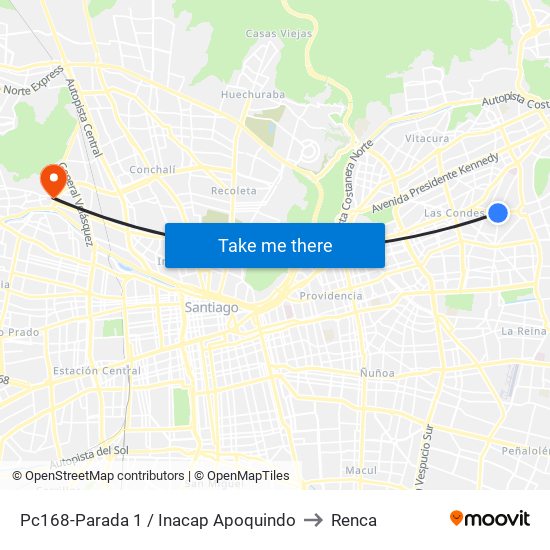 Pc168-Parada 1 / Inacap Apoquindo to Renca map