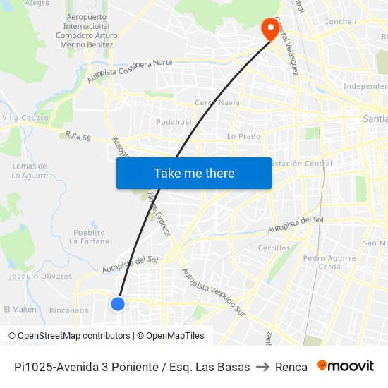 Pi1025-Avenida 3 Poniente / Esq. Las Basas to Renca map