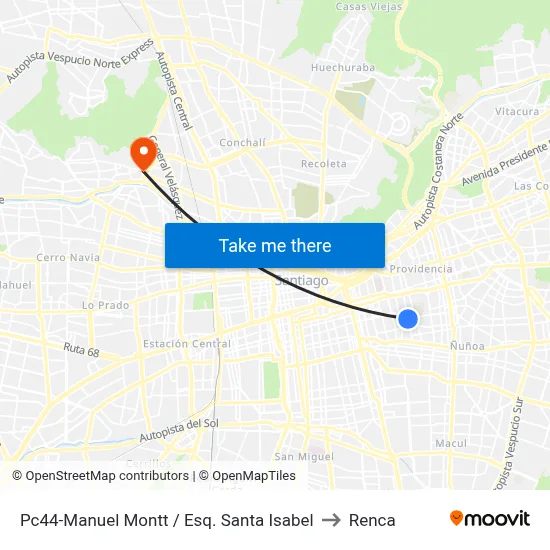Pc44-Manuel Montt / Esq. Santa Isabel to Renca map
