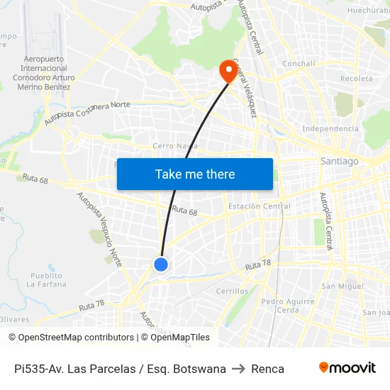 Pi535-Av. Las Parcelas / Esq. Botswana to Renca map