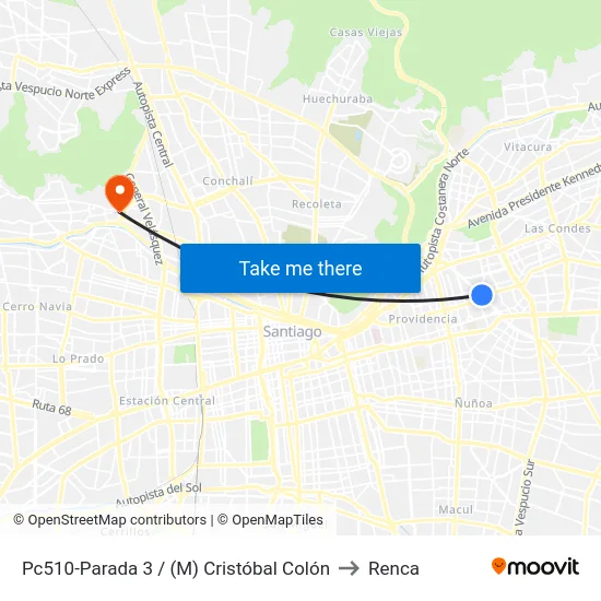 Pc510-Parada 3 / (M) Cristóbal Colón to Renca map