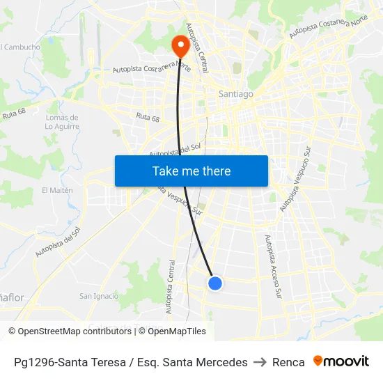 Pg1296-Santa Teresa / Esq. Santa Mercedes to Renca map