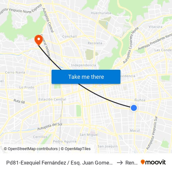 Pd81-Exequiel Fernández / Esq. Juan Gomez Millas to Renca map