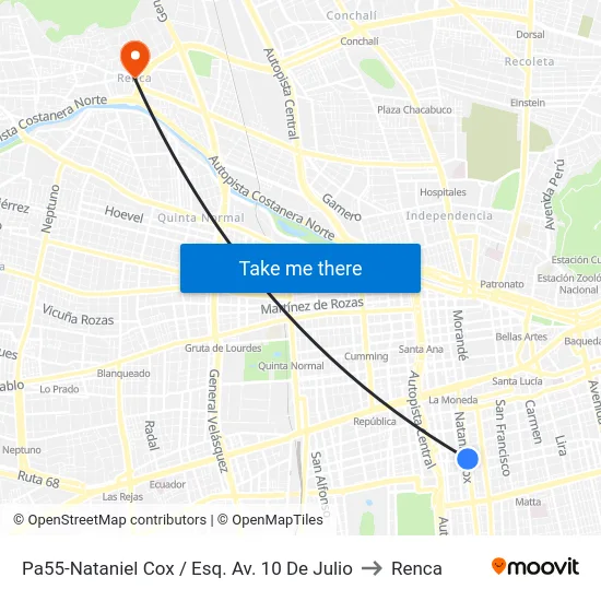 Pa55-Nataniel Cox / Esq. Av. 10 De Julio to Renca map