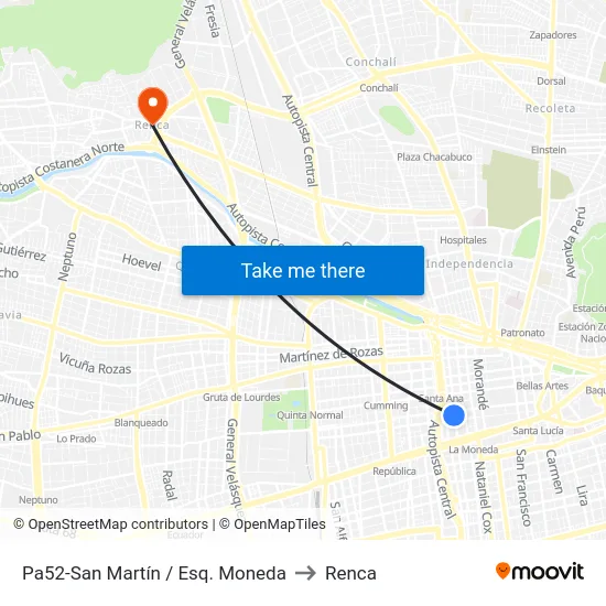 Pa52-San Martín / Esq. Moneda to Renca map