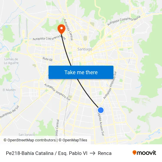 Pe218-Bahía Catalina / Esq. Pablo VI to Renca map