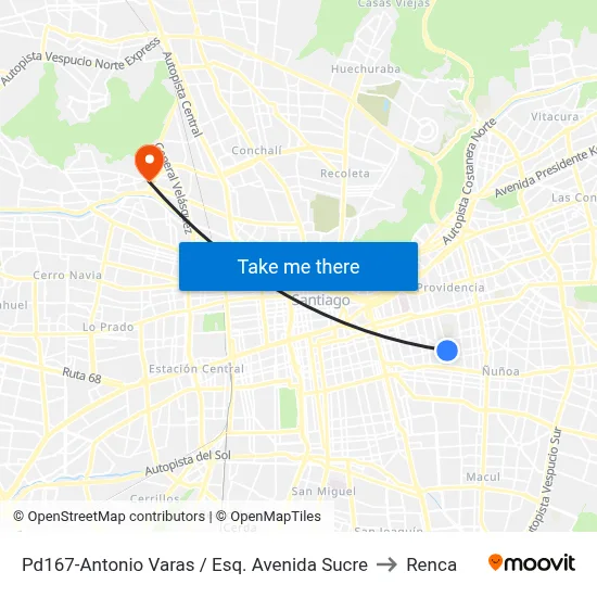 Pd167-Antonio Varas / Esq. Avenida Sucre to Renca map