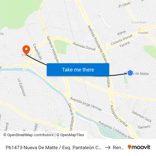 Pb1473-Nueva De Matte / Esq. Pantaleón Cortés to Renca map
