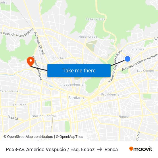 Pc68-Av. Américo Vespucio / Esq. Espoz to Renca map