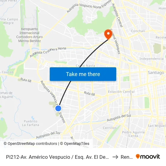 Pi212-Av. Américo Vespucio / Esq. Av. El Descanso to Renca map